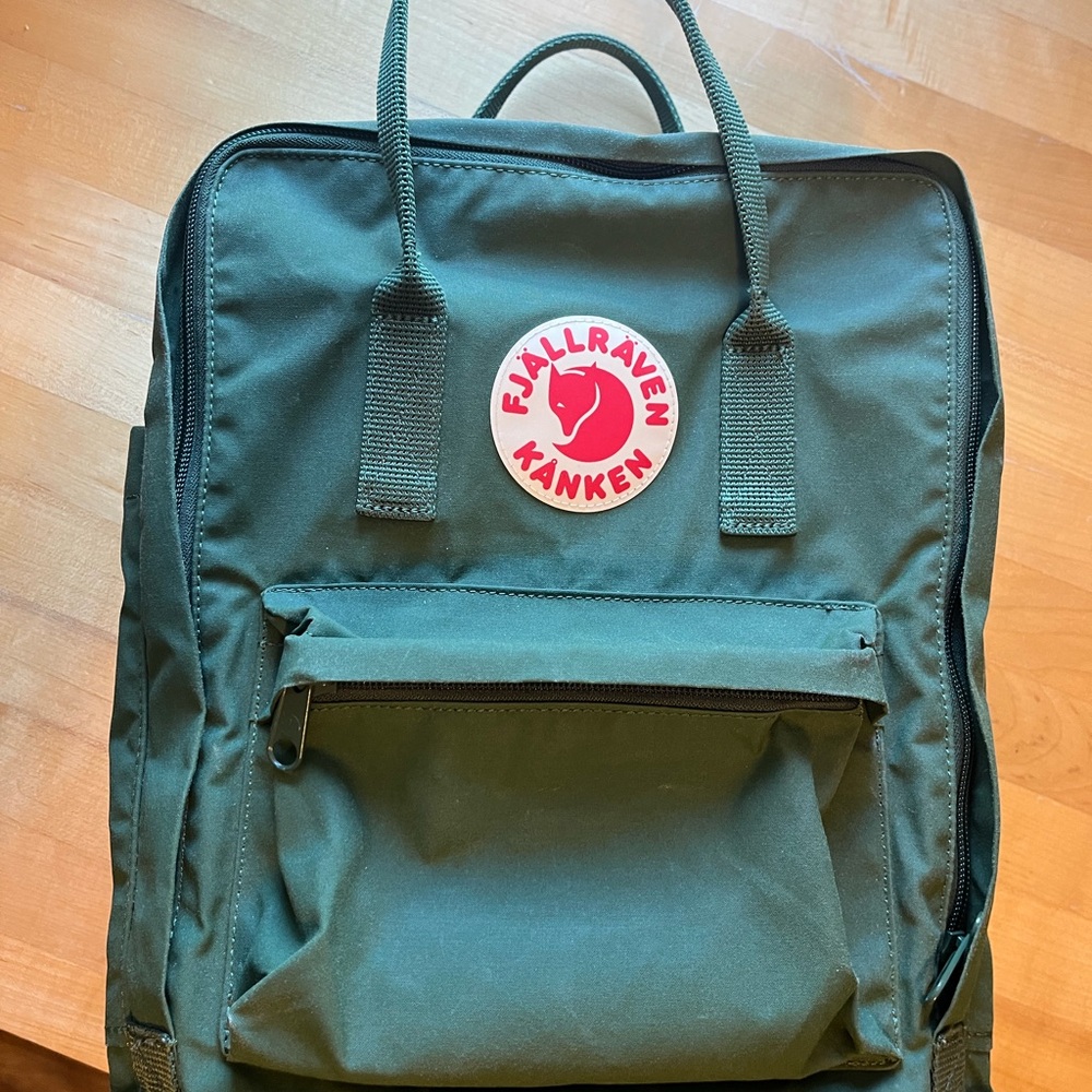 Fjallraven Kånken Backpack in Green with Red Logo